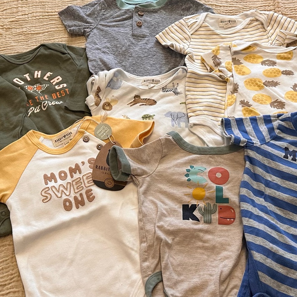 3-6 bundle of 9 - boy onesies